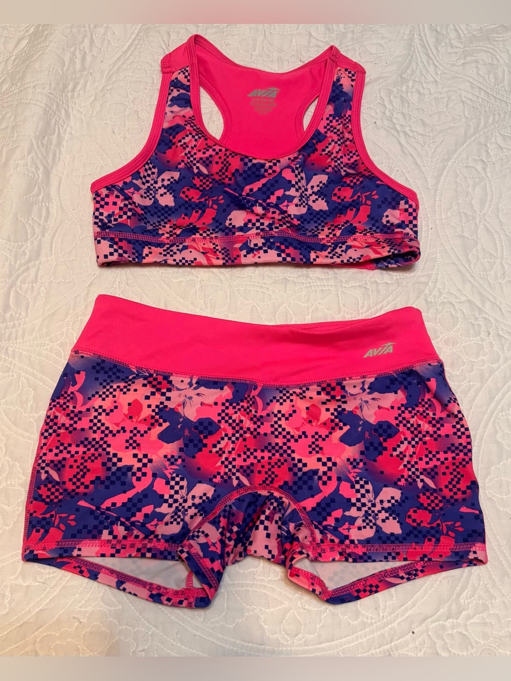 Avia Girls Pink & Purple Athletic Sports Bra & Spandex Shorts-Size L (10/12)